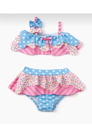Nurbebe Dondurma Desenli Kız Çocuk Bikini Takımı Pembe