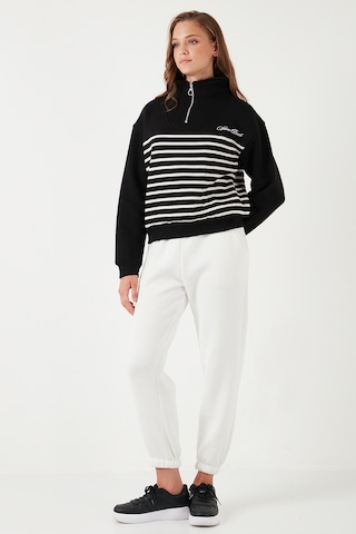 Lela Streç Oversize Fit Yarım Fermuarlı Dik Yaka Bayan Sweat 5865883 Siyah