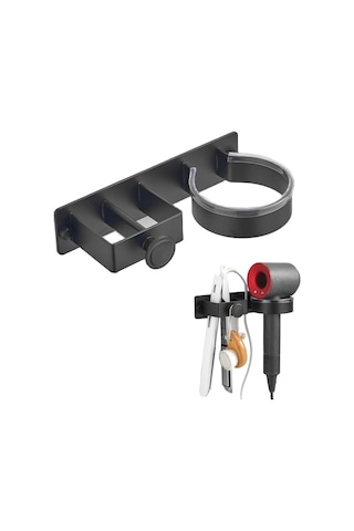 Lichen Saç Kurutma Makinesi Tutucusu, Duvara Monte, Delme Siyah