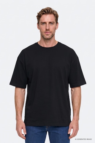 Ac&Co / Altınyıldız Classics Erkek Sıyah %100 Pamuk Oversize Fit Rahat Kesim Bisiklet Yaka Basic Tişört Siyah