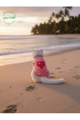 Yumuşacık Şeker Pembe Kedi Ve Köpek Kıyafeti Elbisesi Love Baskılı - Xs, S, M, L Beden