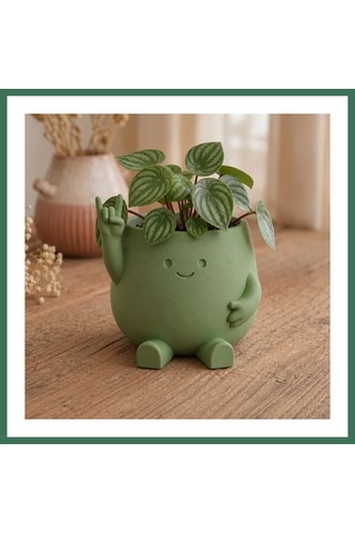 En-cag 3d Baskı Smiley Face Planter - Gülümseyen Karakterli Saksı-yeşil Bss Standart