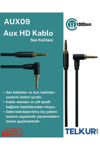 Ferro Aux09 3.5mm Aux Kablosu Jak Erkek Erkek L Tipi Ses Aktarım Kablosu