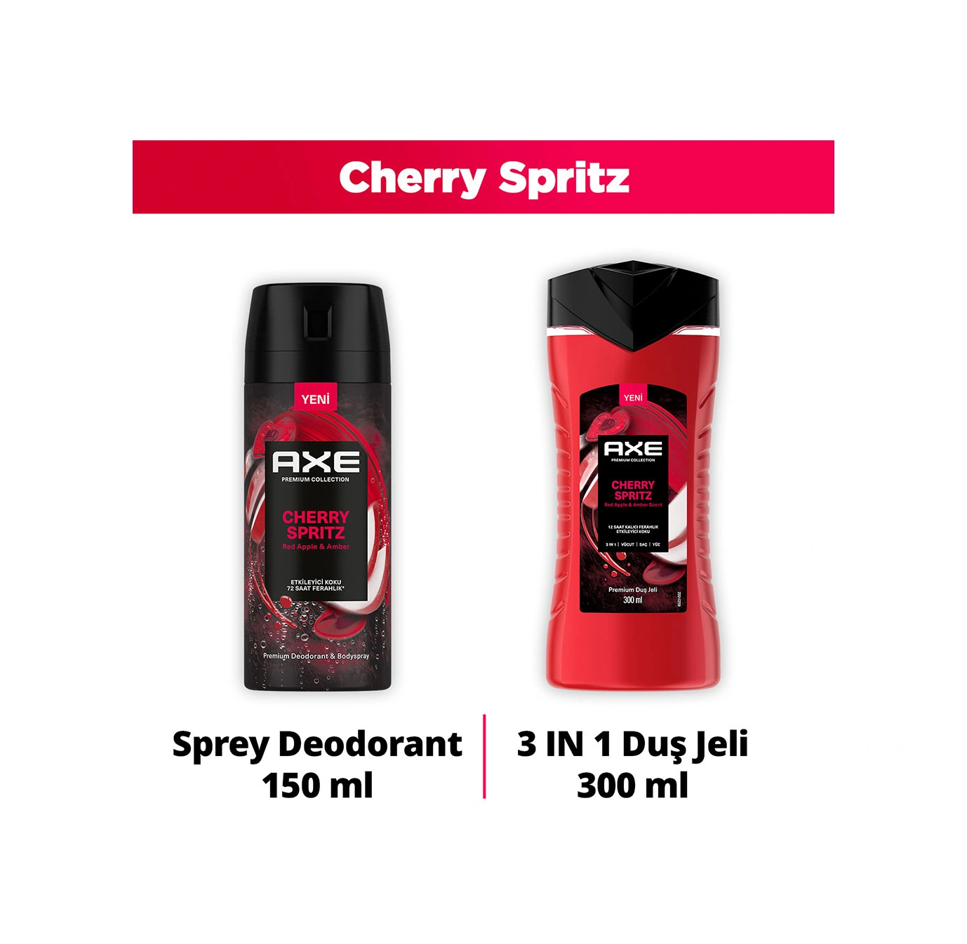 Axe Duş Jeli Cherry Spritz 3 İn 1 Vücut Saç Yüz 300 Ml + Cherry Spritz Deodorant 150 Ml