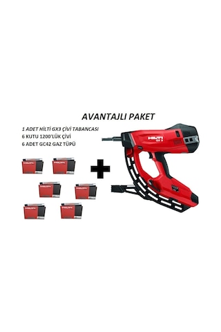 Hilti GX3 Yeni Nesil Gazlı Çivi Çakma Tabanca + 6 Kutu 27MX Çivi + 6 Kutu GC42 Gaz Tüpü