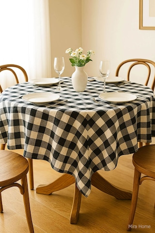 Mira Home Kareli Masa Örtüsü Sofra Bezi 160x160 Cm Happytime Siyah