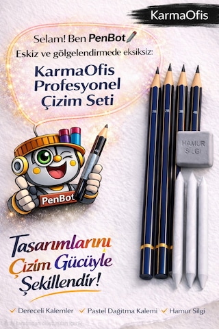 Profesyonel Çizim Seti 4 Lü Dereceli Kalem 2b-2b-3b-4b + Hamur Silgi+3 Lü Pastel Dağıtma Kalemi