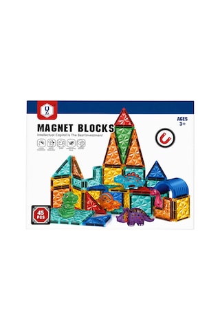 45 Parça Manyetik Yapı Blokları Ve Dinozor Figürleri Eğitici Stem Oyuncak 3+ Yaş