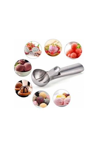 Paslanmaz Çelik Inox Dondurma Kaşığı - Karpuz Kurabiye Köfte Helva Porsiyonlama - Top Şekillendirici Gümüş - Gri
