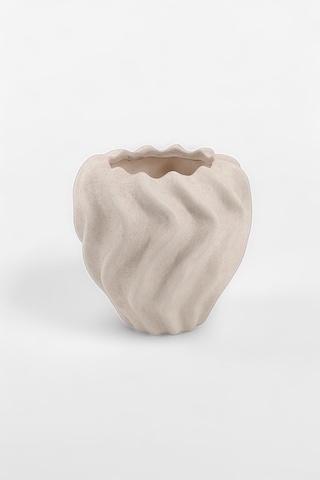 Pluvia Dalgalı Bej Seramik Vazo 15x15 Cm Bej