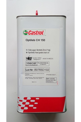 Castrol Optileb Ch 150 Gıda Onaylı Zincir Yağı 5 L