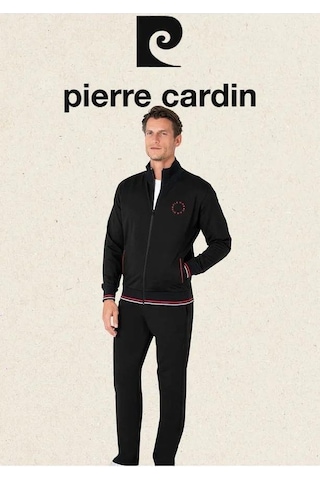 Pierre Cardin Erkek Regular Fit Pamuklu Fermuarlı Çizgi Detay Likralı Eşofman Takımı Siyah