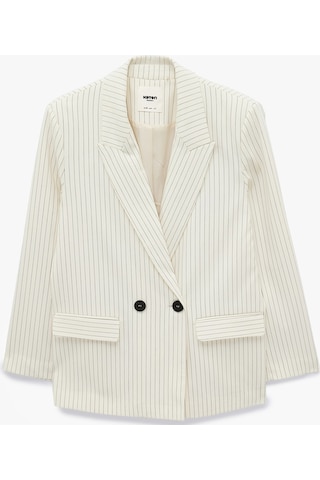Koton Cepli Uzun Kollu Kruvaze Çizgili Blazer Ceket Bej Çizgili 7wak50013uw Ekru