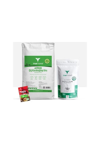 Tam Tarım Glutensiz Çiğ Karabuğday Unu 5 KG + Psyllium Karnıyarık Otu Tozu 100 G + Kuru Maya 3 x 10 G