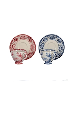 Lucky Art Florantine 6li Ayakli Kahve Fincani Seti Kırmızımavi 100 Cc Çok Renkli