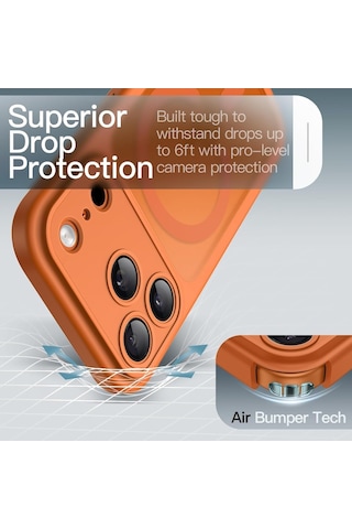 İphone Uyumlu 17 Pro Max Kılıf Mat Magsafe Şarj Özellikli Hassas Buton Yumuşak Turuncu Kenar Turuncu