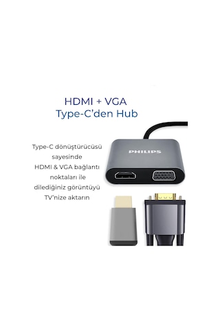 Philips Type-C HDMI VGA USB Dönüştürücü Adaptör