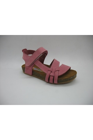 Toddler 01223 Doğal Deri Mantar Taban Pembe Sandalet 21-25