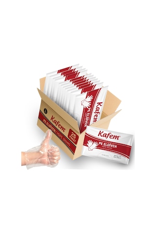 Kafem PE Tek Kullanımlık Şeffaf Eldiven 100 Lü X 25 Paket