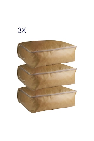 3'lü Set 53x44x20 Cm Home Organizer Çekyat & Baza Altı Düzenleyici Hurç Bej