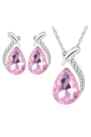 Yeni Collections Damla Taşlı, Trend Zirkon Taş İşlemelitakı Seti Kolye Küpe , Yeni Yıl, Fuşya