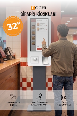32 Inç Fhd Dokunmatik Ayaklı Self Servis Ödeme Ve Sipariş Kiosku Android 11