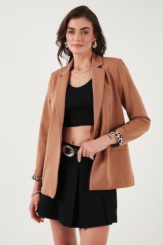 Lela Standart Fit Mono Yaka Desenli Astar Detaylı Blazer Bayan Ceket 6524003 Camel
