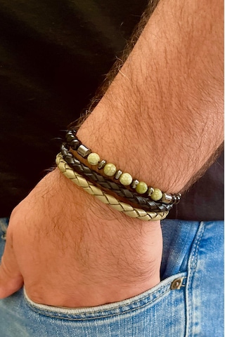 %100 Deri&hematit Kombinli 3lü Erkek Bileklik Set 21 Cm Türk El