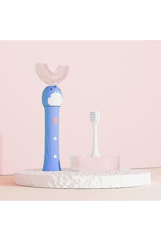 Dinasour Desen Elektrikli Diş Fırçası Düz Tod Ve U Şekilli Çocuklar İçin Değiştirilebilir Mavi