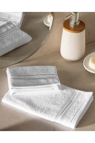 Maynor Bordürü Floşlu 2'li %100 Pamuk El Havlusu - Beyaz 8684427114384 Beyaz