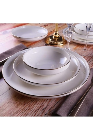 Porselen Elif 24 Parça Altın File-star Yemek Takımı