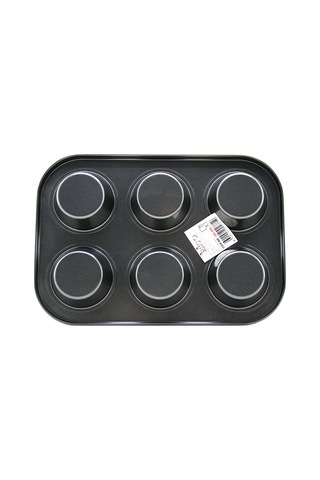 6 Gözlü Metal - Siyah Düz Muffin - Kek Kalıp