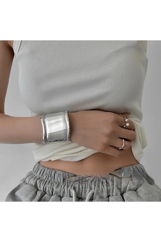 Bone Cuff Unisex Kalın Silver Kelepçe Kemik Manşet Bileklik Gümüş
