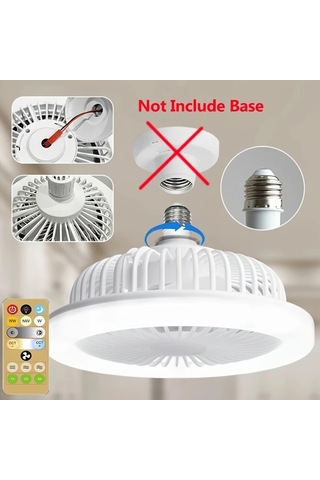 Boatshop1 1 Akıllı Tavan Fanı Işığı Uzaktan Kumanda E26 E27 Soket Ayarlanabilir Işık Fan Yuvarlak 1 Takım
