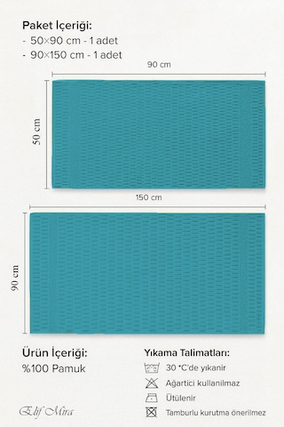 Banyo Havlu Seti %100 Pamuk 2 Parça 50 90 + 90 150 Cm Soft Comfort Yeşil