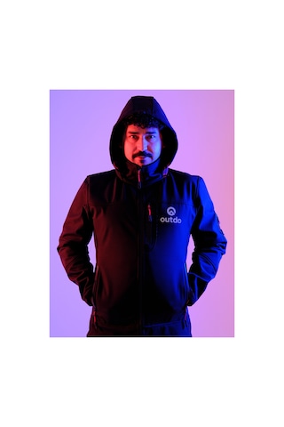 Outdo Premium Softshell Çıkarılabilir Kapüşonlu Mont Rüzgar Geçirmez Su İticidir Siyah Siyah