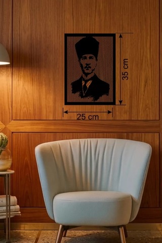 Znv Zenvia Mey İthalat Atatürk Line Art Metal Görünümlü Ahşap Tablo - Modern Ofis Ve Ev Dekoru Znv2025 Cmn Diğer