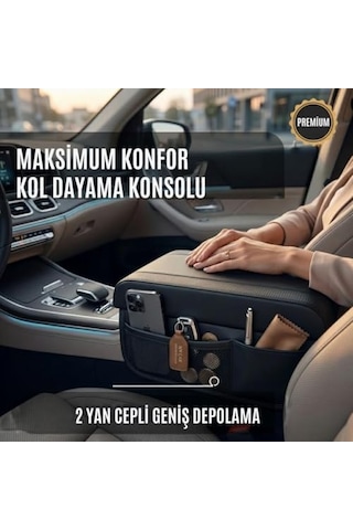 Premıum Yumuşak 2 Yan Cüzdanlı Araç Kol Dayama Padi. Kol Dayama Yastığı Araç İçi Organizer Kol Dayama