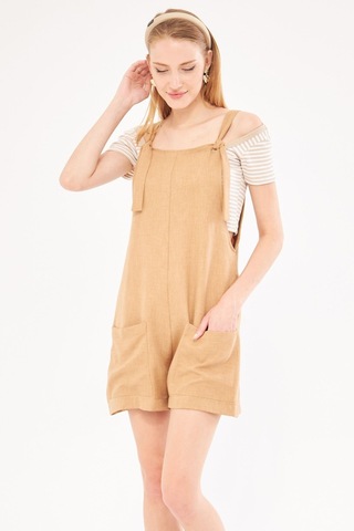 Armonika Kadın Camel Askıları Bağlama Detaylı Cepli Mini Tulum Arm-24y001077