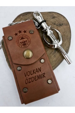 Nargile Sipsi Zincirli Gümüş Kaplama Ve Deri Kılıflı Ay Yıldız Model Kişiye Özel Kutulu