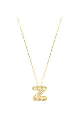 Beyaz Zirkon Taşlı Gümüş Harf Kolye - Z Harfi Rose Gold