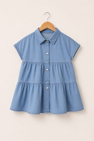 My Kids Wear Mia Düğmeli Denim Kız Çocuk Elbise 12833 Buz Mavi