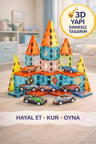 50 Parça Manyetik Blok Seti Eğitici Zeka Oyunu, 3d Yapı Oyuncak, 3+ Yaş