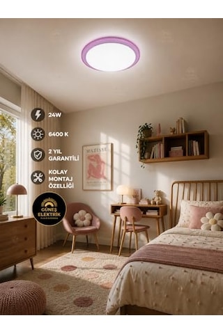 24 W Kristal Çerçeveli Tavan Armatürü, Esemlight,6400 K Beyaz Işık Mor Diğer