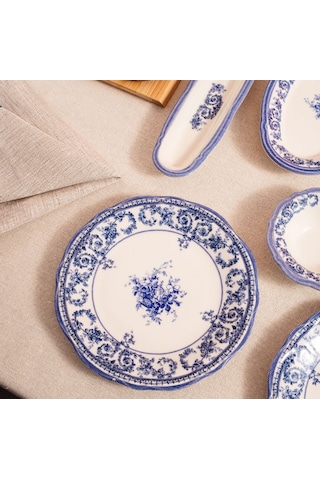 Fecra Majestic Blue 14 Parça Kahvaltı Takımı Beyaz - Mavi