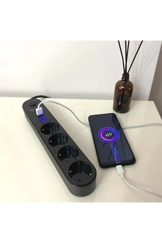 4lü Siyah Anahtarlı 3 Usb Li Akım Korumalı Topraklı Çocuk Korumalı Grup Priz 2 Metre Diğer