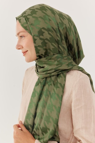 Mirsoy Scarf Kazayağı Desen Parlak Jakar Şal - Yeşil Yeşil