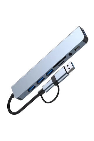 Alfais 6010 8 İn 2 Usb-c & Usb 3.0 Hub Çoklayıcı Usb, Type-c, Sd/tf Ve Aux Çevirici