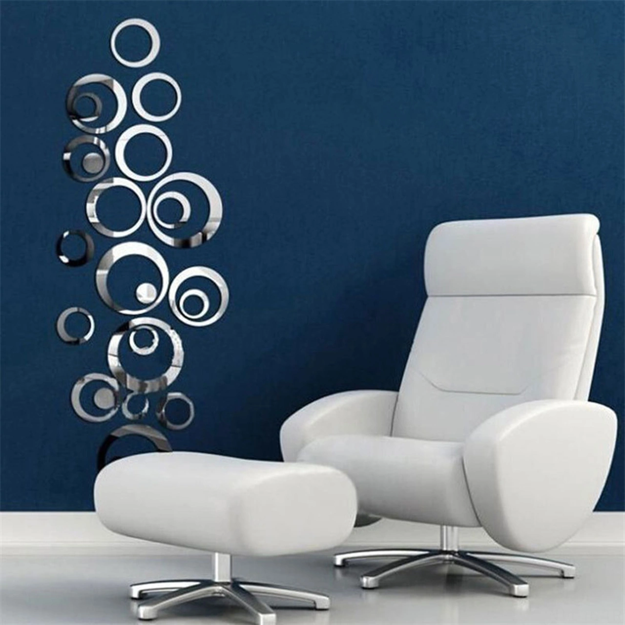 Skycity 24 Parça/set Geri Çekilebilir Akrilik Ayna Sticker, Ev Salonu Yatak Odası Dekorasyonu İçin Gümüş Renkli, 6 Farklı Çaplı Çember Grupları Gümüş