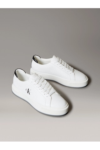 Calvin Klein Basket Cupsole Bağcıklı Deri Çok Renkli Kadın Beyaz Sneaker Yw0yw01945-01w Beyaz